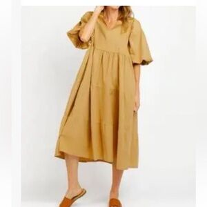 Sofia Made In Italy Tan Brown Boho Cottagecore Cotton Blend MIDI Dress Medium